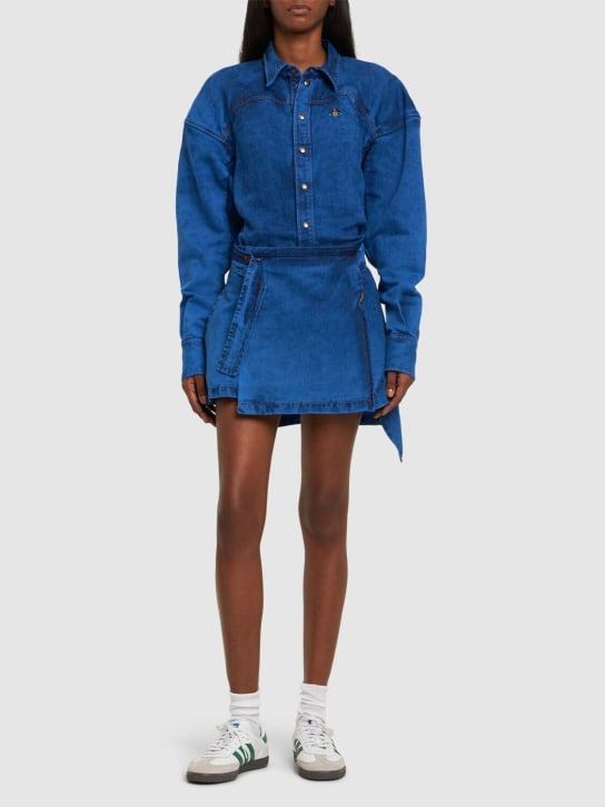 Vivienne Westwood: Vestido camisero corto de cambray con cinturón - Azul - women_1 | Luisa Via Roma