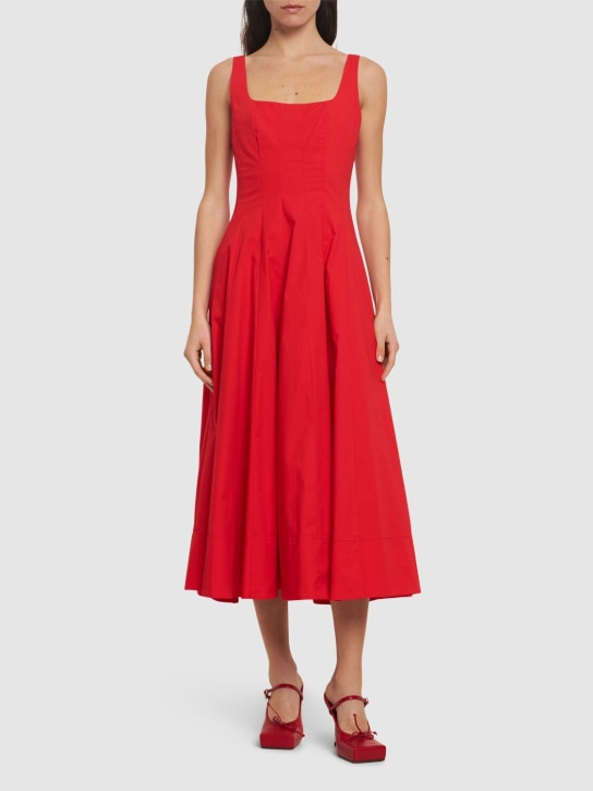 Staud: Wells pleated stretch cotton midi dress - Red - women_1 | Luisa Via Roma