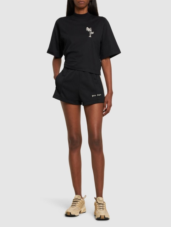 Palm Angels: Classic logo nylon track shorts - Black - women_1 | Luisa Via Roma