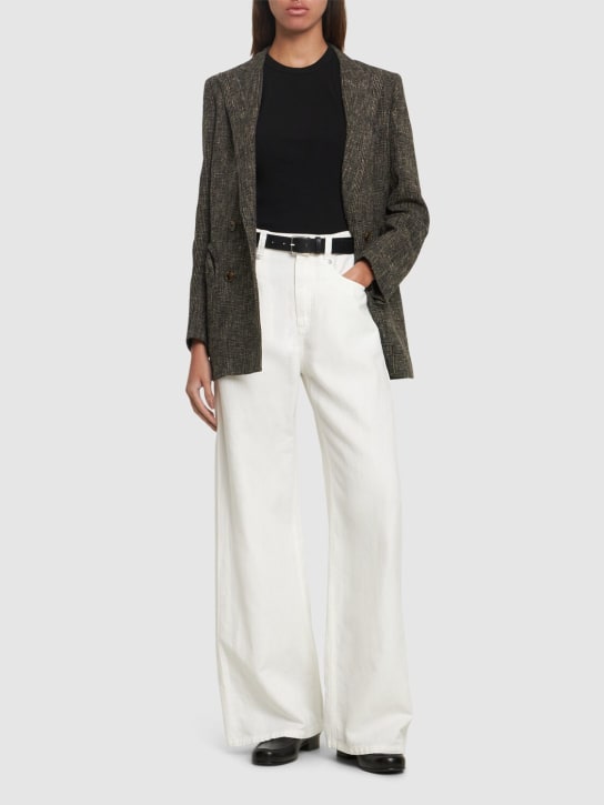 Brunello Cucinelli: Pantalones anchos de algodón y lino - Blanco - women_1 | Luisa Via Roma