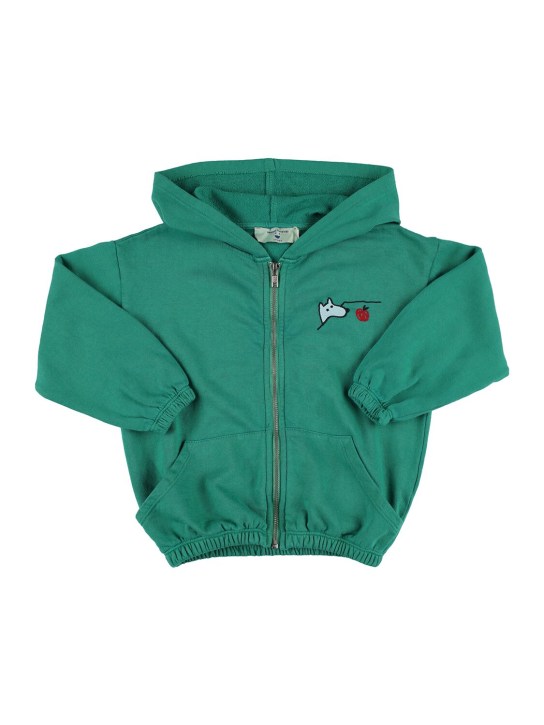 Weekend House Kids: Cotton zip-up sweatshirt hoodie - Dark Green - kids-girls_0 | Luisa Via Roma