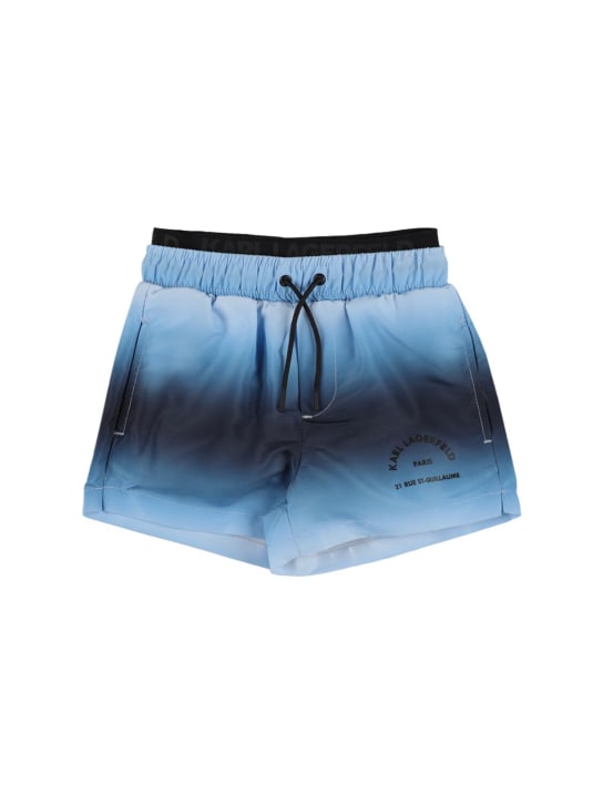 Karl Lagerfeld: Bañador shorts de nylon con logo - Azul - kids-boys_0 | Luisa Via Roma