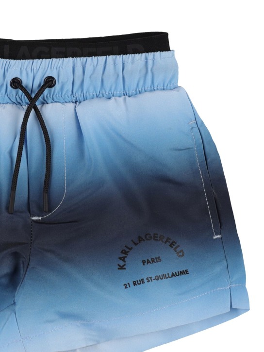 Karl Lagerfeld: Bañador shorts de nylon con logo - Azul - kids-boys_1 | Luisa Via Roma