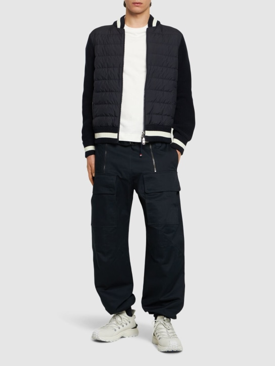 Moncler: Cotton & tech cardigan jacket - Blue - men_1 | Luisa Via Roma