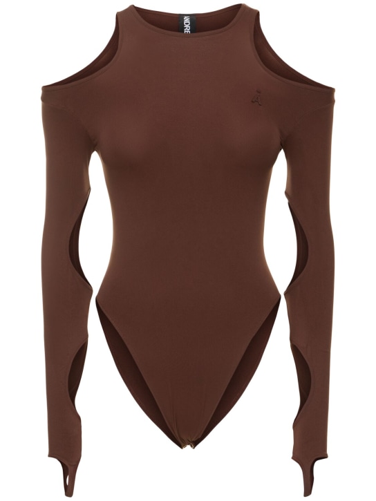 Andreadamo: Sculpting jersey cutout bodysuit - Brown - women_0 | Luisa Via Roma