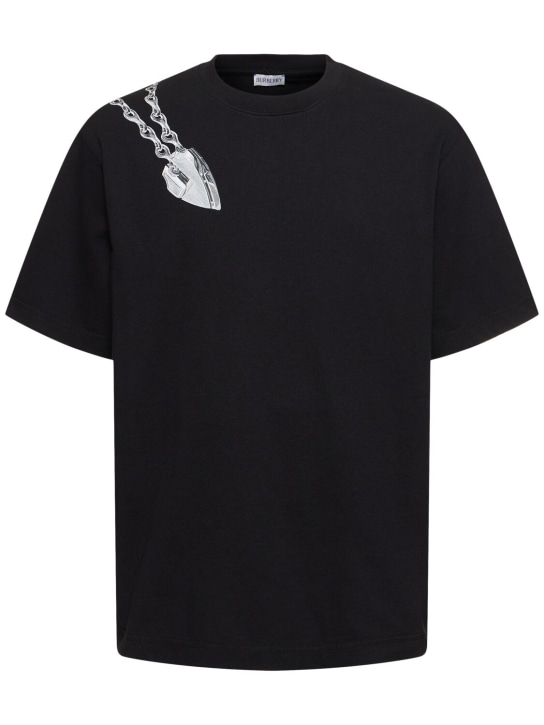 Burberry: T-shirt in cotone con stampa - Nero - men_0 | Luisa Via Roma