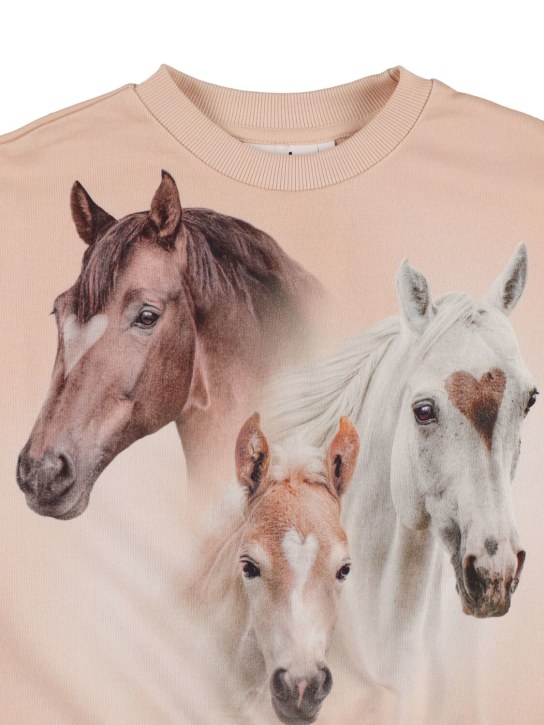 Molo: Horse print organic cotton sweatshirt - Pembe - kids-girls_1 | Luisa Via Roma