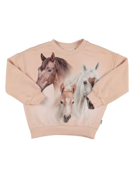 Molo: Horse print organic cotton sweatshirt - Pink - kids-girls_0 | Luisa Via Roma