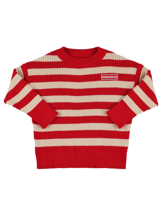 Weekend House Kids: Pull-over en maille de coton à rayures - Rouge/Blanc - kids-girls_0 | Luisa Via Roma