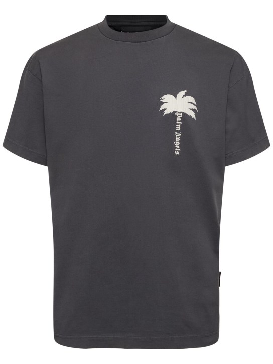 Palm Angels: Camiseta de algodón con estampado - Gris Oscuro - men_0 | Luisa Via Roma