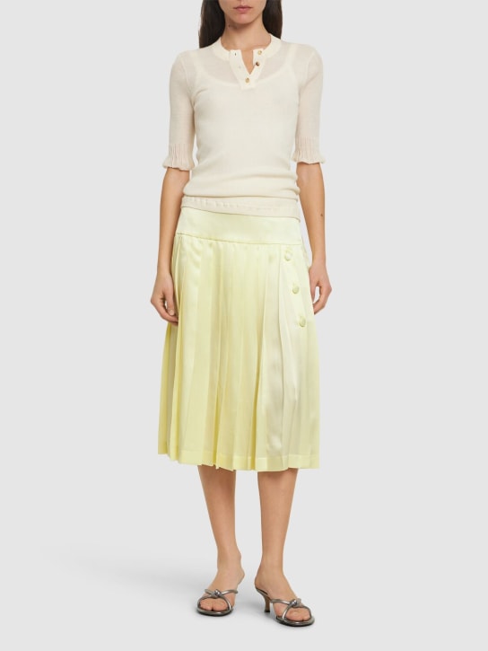 Alessandra Rich: Silk satin pleated midi skirt - Light Yellow - women_1 | Luisa Via Roma