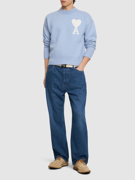 AMI Paris: ADC felted wool knit sweater - Cashmere Blue - men_1 | Luisa Via Roma