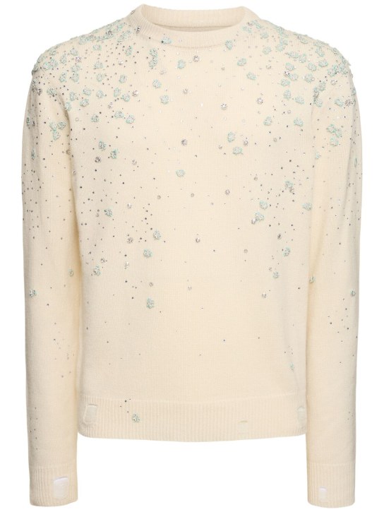 Amiri: Floral embellished cotton knit sweater - Beige - men_0 | Luisa Via Roma
