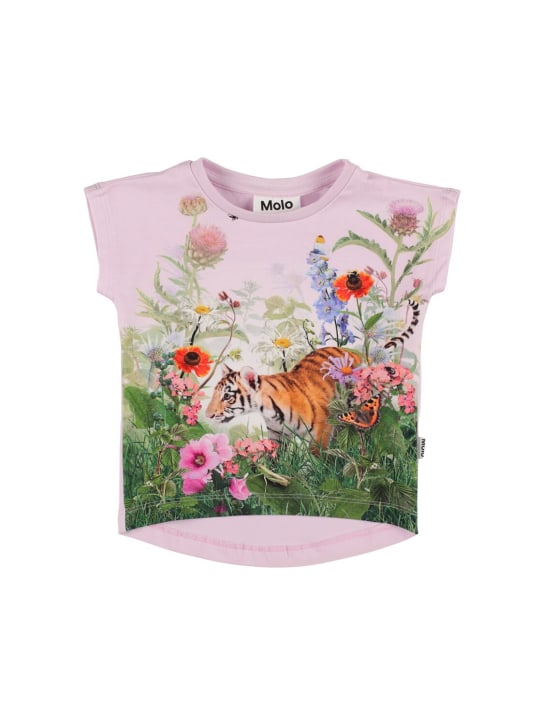 Molo: Tiger print organic cotton blend t-shirt - Pink - kids-girls_0 | Luisa Via Roma