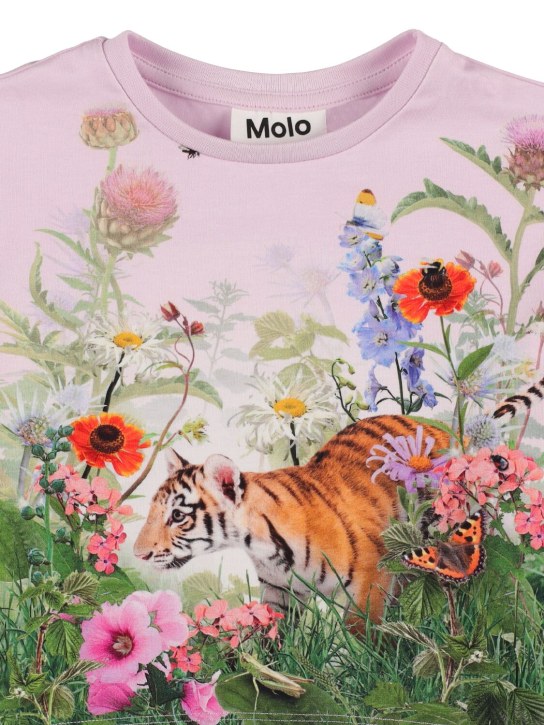 Molo: Tiger print organic cotton blend t-shirt - Pink - kids-girls_1 | Luisa Via Roma