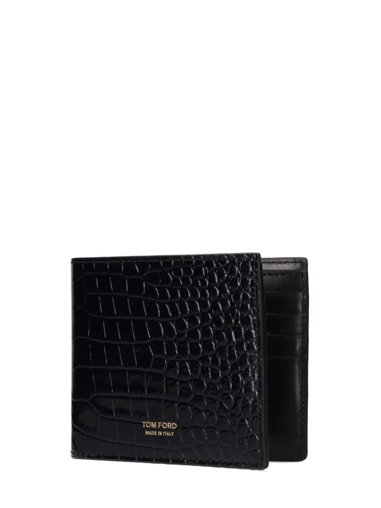 Tom Ford: Logo croc embossed leather wallet - Black - men_1 | Luisa Via Roma