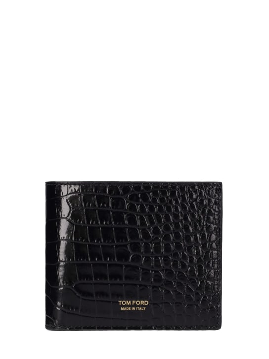 Tom Ford: Logo croc embossed leather wallet - Nero - men_0 | Luisa Via Roma