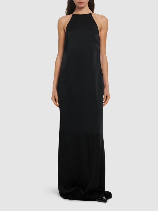 Saint Laurent: Satin crepe long dress - Black - women_1 | Luisa Via Roma