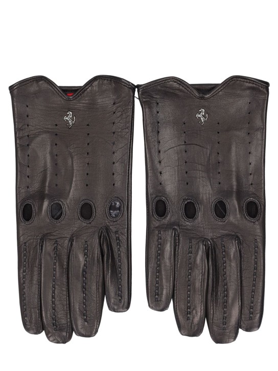 Ferrari: Logo leather heritage gloves - Siyah - men_0 | Luisa Via Roma