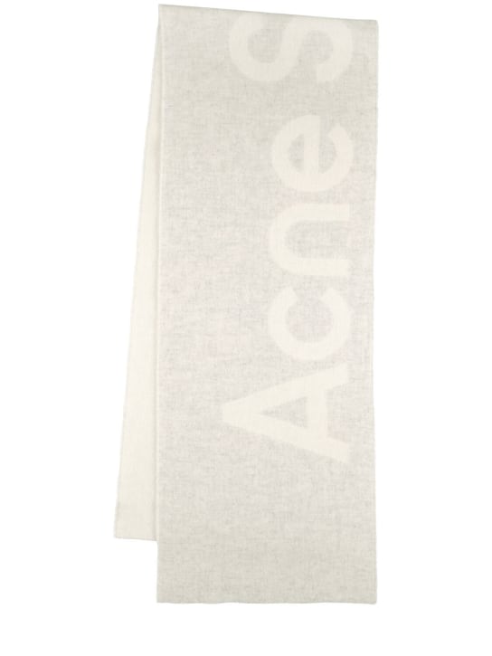 Acne Studios: Schal aus Wollmischung mit Kontrast-Logo „Toronty“ - White/Lightgrey - women_0 | Luisa Via Roma