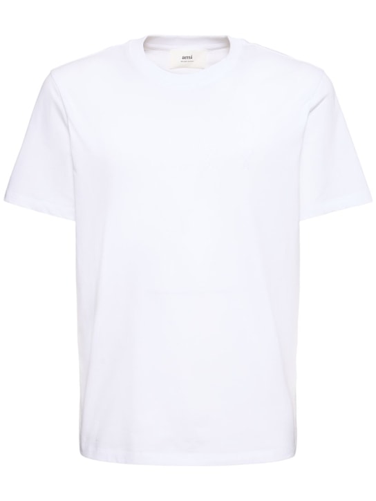AMI Paris: Logo cotton t-shirt - Beyaz - men_0 | Luisa Via Roma