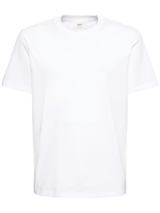 AMI Paris: Logo cotton t-shirt - White - men_0 | Luisa Via Roma