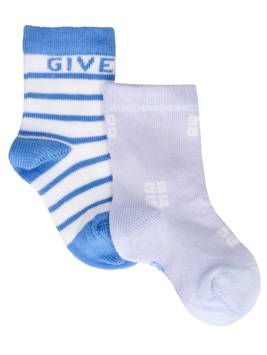 Givenchy: 2 paires de chaussettes en maille de coton mélangé - Blanc/Rose - kids-girls_0 | Luisa Via Roma