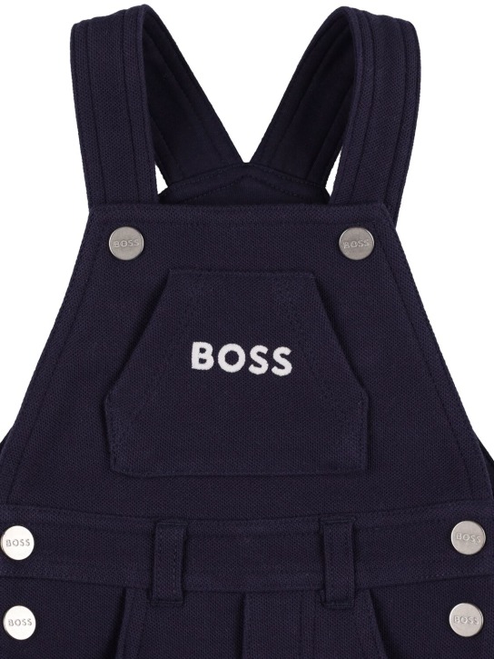 Boss: 코튼 저지 티셔츠 & 오버롤 - 네이비/화이트 - kids-boys_1 | Luisa Via Roma
