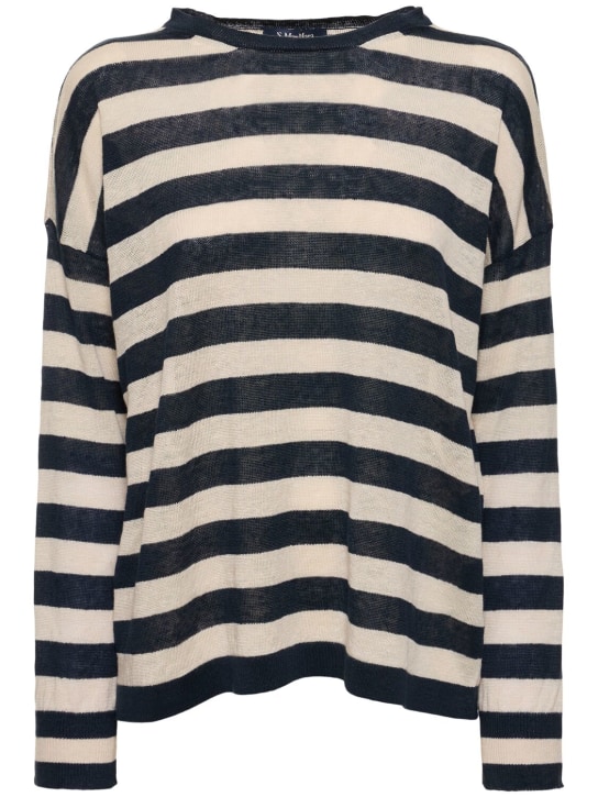'S Max Mara: Ondina striped linen long sleeve top - Cream/Blue - women_0 | Luisa Via Roma