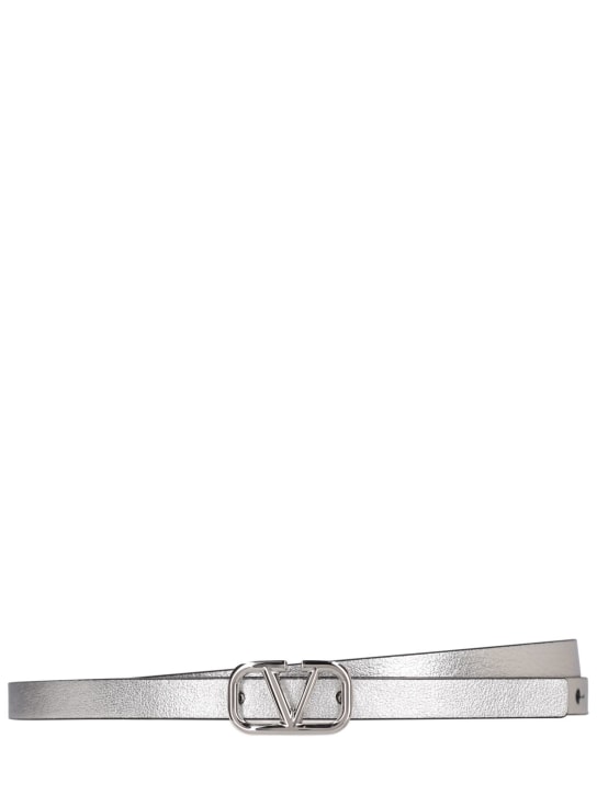 Valentino Garavani: 10mm V Logo leather belt - Silver - women_0 | Luisa Via Roma