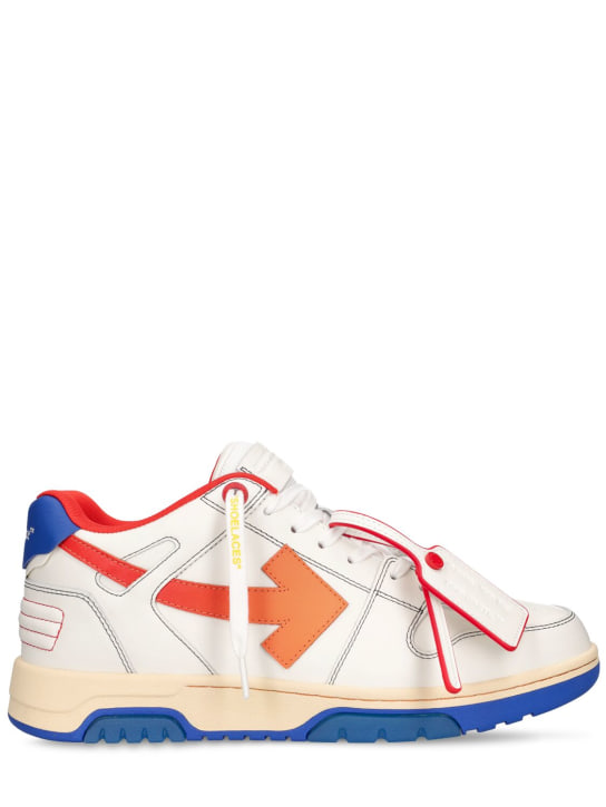 Off-White: Out Of Office stitched leather sneakers - White/Red - men_0 | Luisa Via Roma