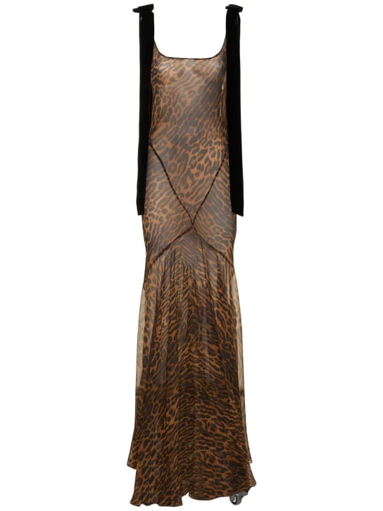 Nina Ricci: Printed silk muslin long dress - Brown/Multi - women_0 | Luisa Via Roma