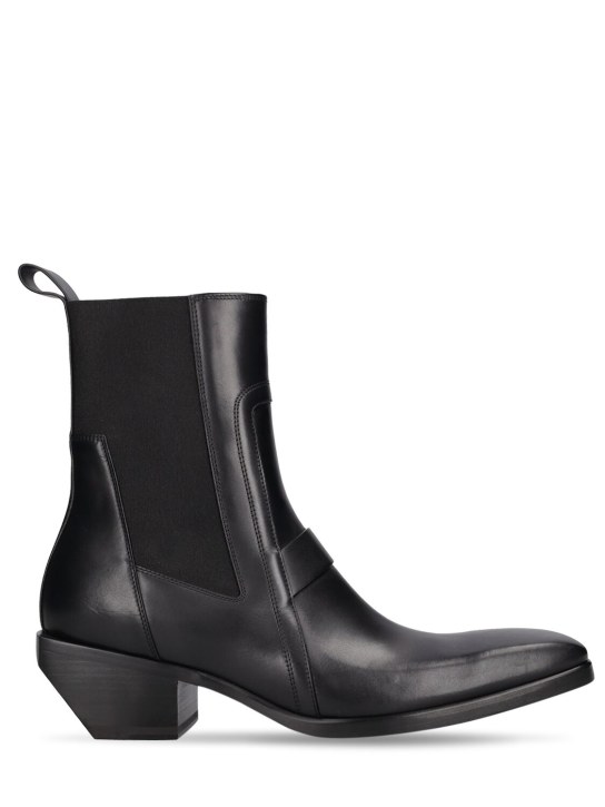 Rick Owens: Heeled Sliver leather ankle boots - Siyah - men_0 | Luisa Via Roma