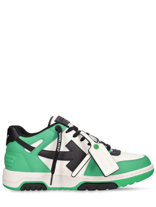 Off-White: Out Of Office leather sneakers - Green/Black - men_0 | Luisa Via Roma