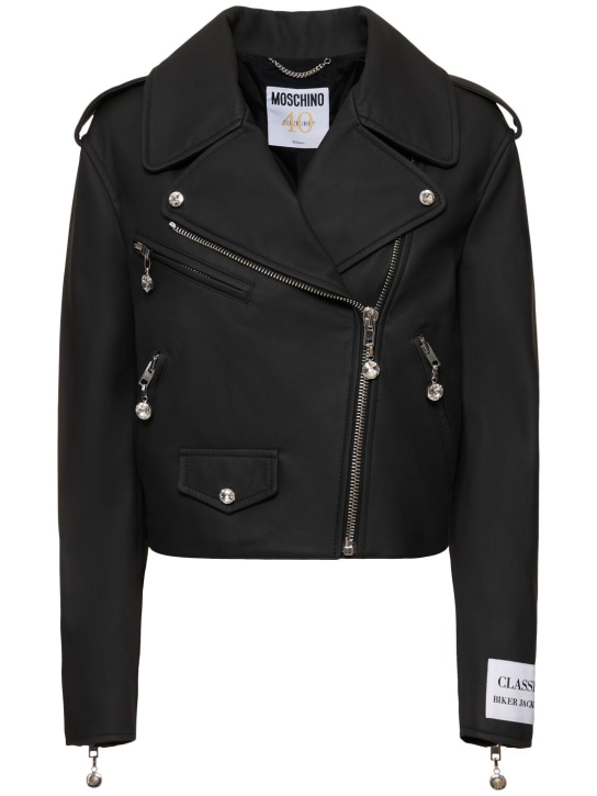 Moschino: Faux leather biker jacket - Black - women_0 | Luisa Via Roma
