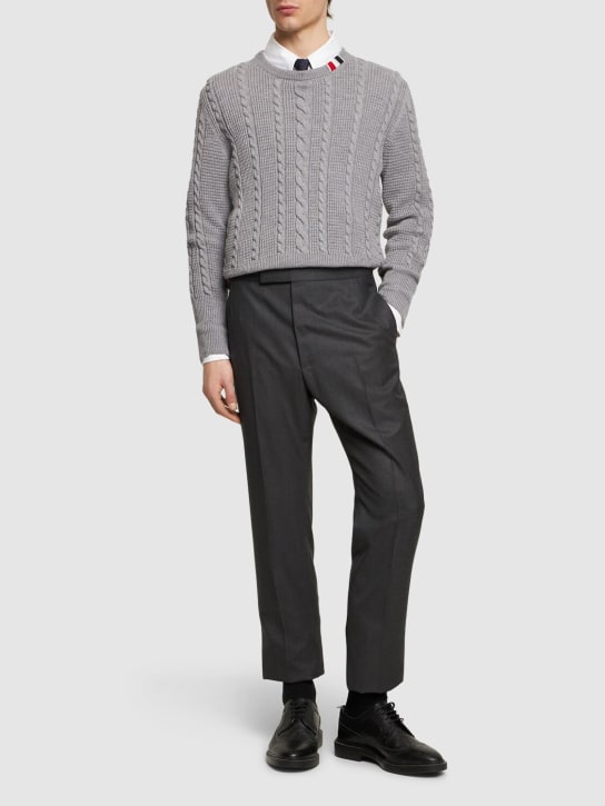 Thom Browne: Wool straight pants - Dark Grey - men_1 | Luisa Via Roma