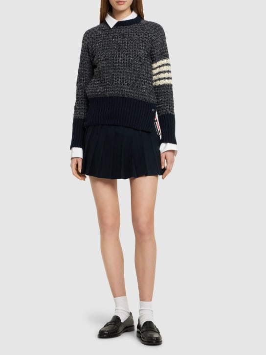 Thom Browne: Wool & mohair knit crew neck sweater - Navy/Beige - women_1 | Luisa Via Roma