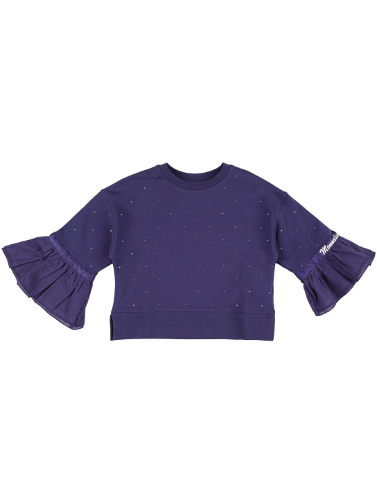 Monnalisa: Cotton eyelet lace crewneck sweatshirt - Navy - kids-girls_0 | Luisa Via Roma
