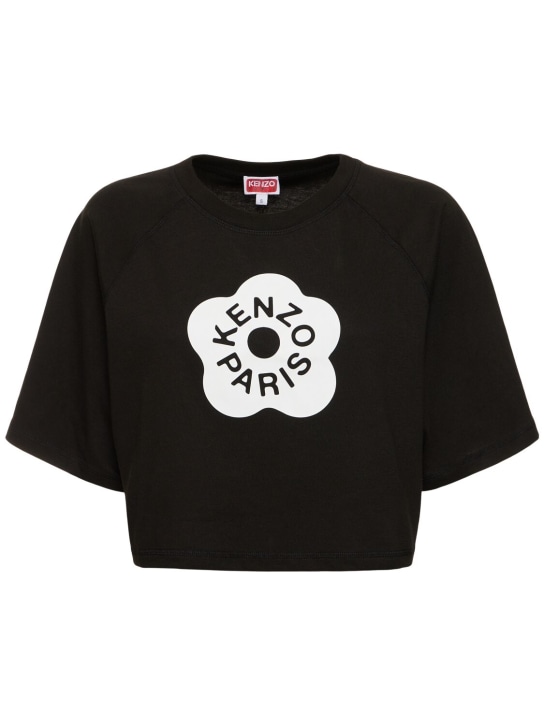 Kenzo Paris: Boke 크롭트 코튼 박시 티셔츠 - 블랙 - women_0 | Luisa Via Roma