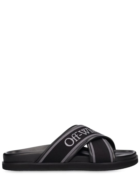 Off-White: Cloud Criss Cross leather slide sandals - Black - men_0 | Luisa Via Roma