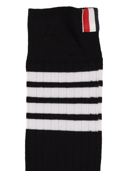 Thom Browne: Cotton socks w/ logo stripes - Black - men_1 | Luisa Via Roma