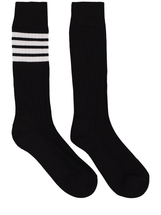 Thom Browne: Calcetines de algodón con logo - Negro - men_0 | Luisa Via Roma