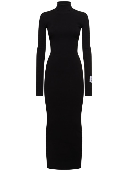 Moschino: Vestido largo de algodón con cuello alto - Negro - women_0 | Luisa Via Roma