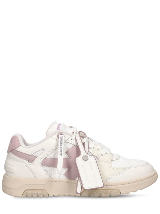 Off-White: 20mm Leder-Sneakers „Out of Office“ - Weiß/Lila - women_0 | Luisa Via Roma