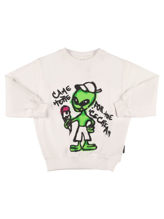 Molo: Alien print organic cotton sweatshirt - Beyaz - kids-boys_0 | Luisa Via Roma