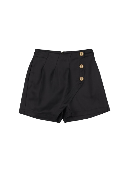 Balmain: Shorts de gabardina de algodón - Negro - kids-girls_0 | Luisa Via Roma