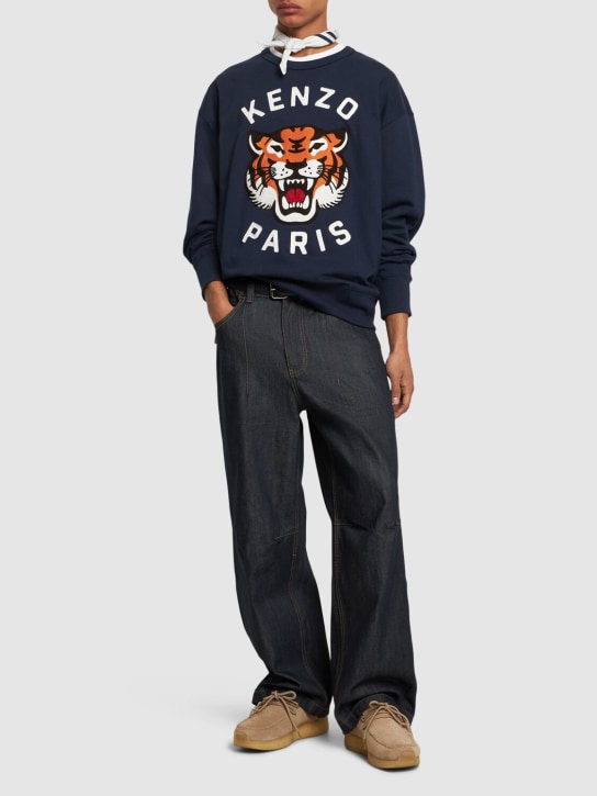Kenzo Paris: Sweat-shirt en coton avec tigre brodé - Bleu Marine - men_1 | Luisa Via Roma