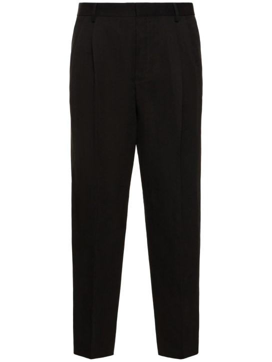Dries Van Noten: Pellow pleated linen & cotton pants - Black - men_0 | Luisa Via Roma