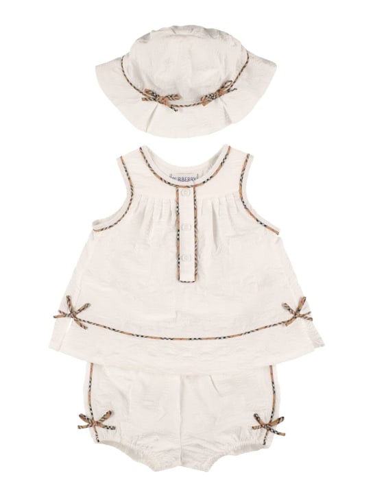 Burberry: Cotton top, shorts & hat - White - kids-girls_0 | Luisa Via Roma