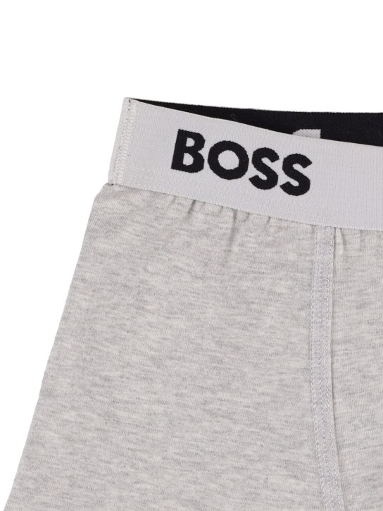 Boss: Logo平纹针织平角内裤2条套装 - 海军蓝/灰色 - kids-boys_1 | Luisa Via Roma